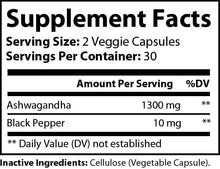Load image into Gallery viewer, Stress Defense - Ashwagandha Supplement nutrition facts
